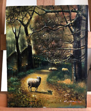 Ölgemälde Schafe unter Bäumen handgemalt signiert 20x25