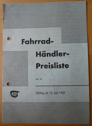 Original nsu preisliste - nsu, 1961