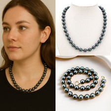 OPERHAUS Tahiti schwarze Muschelkernperle Perlen Kette Halskette Knoten Haken