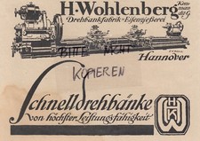 HANNOVER, Werbung 1917, H. Wohlenberg KG Drehbank-Fabrik Eisengiesserei