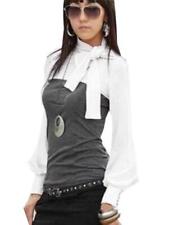 Damen Bluse langarm Tunika Shirt Ballonärmel Schluppenbluse Schleife 34 36 38 40