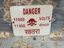 Emailleschild Flach. Hochspannung. Danger 1 100 Volt. Z Gut. Sehr Selten.