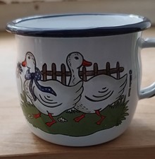 Emaille Tasse 250ml Münder Email Weiß Gänse Motiv Neu