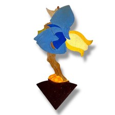 1930er Holz-Wandfigur: Wetterprophet, Hellerkunst 28cm Deko Tulpe Gelb Repariert