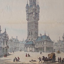 Clock Tower Bergues Frankreich Historische Ansicht Lithografie 1 Hälfte 19 Jh