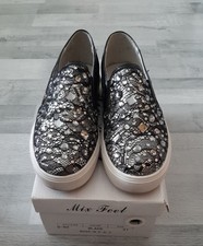 Mix Feel,Gr.37,Schuhe,schwarz,Spitze,Sneakers,Strass,Glitzer,Slip On,Silber 