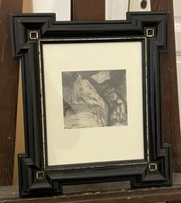 Antike gerahmte Kreidezeichnung | Figurative Schwarz - Weiß  Kunst