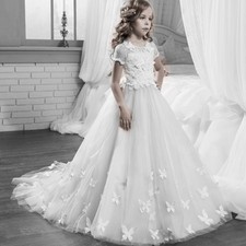 Mädchen Kommunion Kleid Kinder Party Ball Hochzeit Blumenkind Prinzessin 92-152