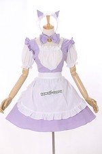 M-3150 Lila Weiß Katze Zofe Zimmermädchen Maid Lolita Cosplay Kostüm 4-Teile