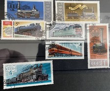 Briefmarken Motiv Eisenbahn, 7 verschiedene Lokomotiven aus der UdSSR