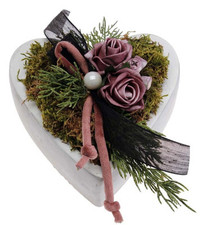Grabschale Grabschmuck Herz mit Rose brombeer D. 15cm CreaFlor Home