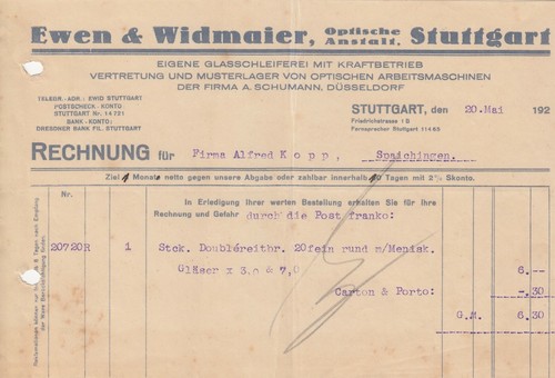 Stuttgart rechnung 1925 ewen - 1925,,