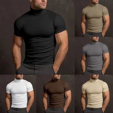 Herren Rollkragen Kurzarm Slim