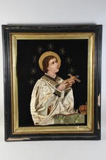 N86K06- Klosterarbeit Fetzenbild Collage Heiliger Antonius von Padua 19.Jh