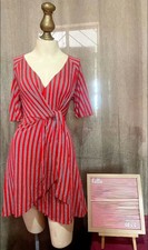 Sommerkleid Wickelkleid Strandkleid Kurzkleid gestreift Minikleid Sundress Damen