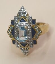 Blau-Weißtopas mit Emaille Ring 925 Silber Vergoldet Größe 57 (18,1 mm Ø)