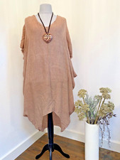 MAT. Long-Blusen-Top Kleid superweit O/S 46/48/50/52 Leinen-Optik Viskose beige