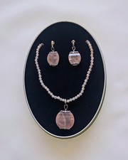 Rosenquarz Schmuck Set Kette