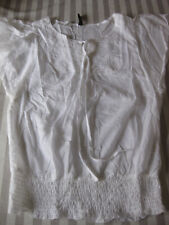 Bluse Tunika Damen Gr. M Stickerei Folklore weiß Rüschenärmel gesmokt TOP