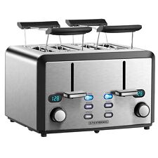 XXL Edelstahl Toaster 4 Scheiben Toaster mit Brötchenaufsatz 2x Krümelschublade