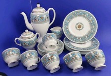 (K26) WEDGEWOOD Florentine 6 P. Kaffee Service Türkis Emaille Mythologie Wesen