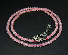 Edelsteinkette Heilstein Rosenquarz 925 Silber in facettierter Kugelform Ø-3 mm