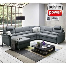 polsterpower Ledersofa - grau - Basismodell - Canapé links Sofa Wohnlandschaft