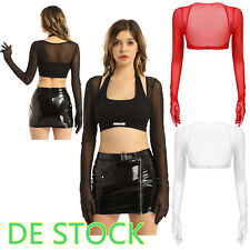 DE~Damen Wetlook BH Lack Leder Corsage Bustier Langarm Spitzen Tops Clubwear