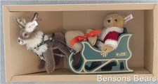 Steiff 2000 Weihnachten Weihnachtsmann Teddy & Rentier mit grünem Holzschlitten EAN 670565