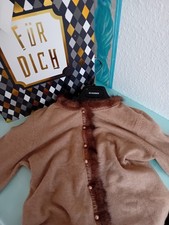 96) FTC Damen Jacke Strickjacke beige-braun Pelz Kaschmir 36 Neu