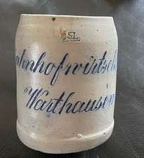 antiker Bierkrug Bahnhofswirtschaft Warthausen - geritzt 0,5 L