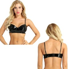 Damen Crop Tops Korsett BH Lackleder Bralette Drahtlos Unterwäsche Rave Dessous