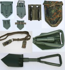 Bundeswehr Spaten, BW Klappspaten Tasche oliv,  flecktarn, Trageriemen, Adapter