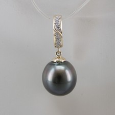 Anhänger in 585/14k Gelbgold mit Tahitiperle in und Brillanten, Varioclip