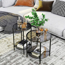 Couchtisch Rund Glas Wohnzimmertisch Kaffeetisch mit 2 Ablage Modern Design