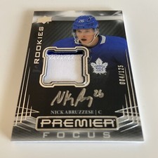 NHL Card-Nick Abruzzese-Focus Rookies Auto-Patch x/125-UD Premier 22-23-Toronto 