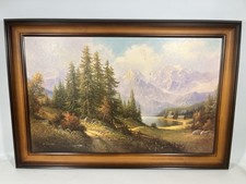 Gemälde mit Holzrahmen Landschaft See Berglandschaft Nadelbäume