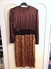Vintage Kleid von Escada Ev Margaretha Lev in der Größe 42, Braun Gold, midi