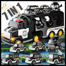 Polizeiauto 7 IN 1 Truck Autotransporter LKW Kinder Spielzeug Auto Spielzeugset