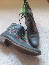 Oilily Damen Stiefelette Boots Schuhe Blumen Echtleder Grau/Blau/Grün39 Rar Top