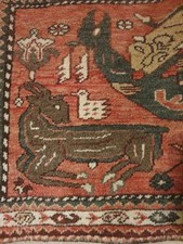 Vintage Handgeknüpfte Perser Orientteppich Tiere Motiv 60×113cm Jagdszene ,Wolle