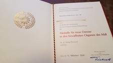 Urkunde - Medaille für treue