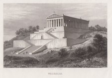 Donaustauf Opf. Walhalla Original Stahlstich Poppel 1843