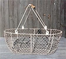 Guter Zustand: Erntekorb Metall Früchte Kartoffelkorb Holzgriff Drahtgitter silb