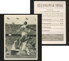 PET. CREMER Glyzerin-W. Düssd.-Heerdt OLYMPIA 1936 Sammelbild 25 mit MORRIS-USA