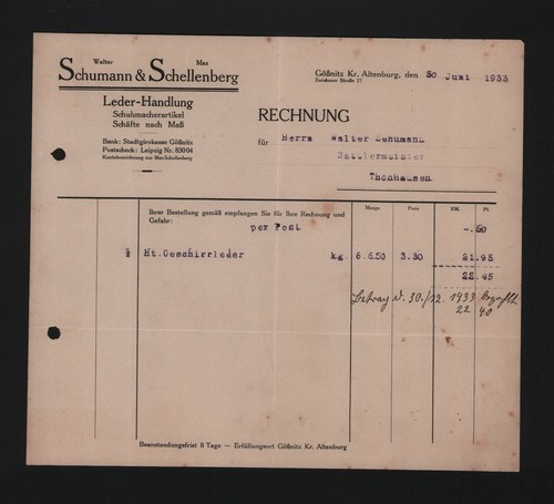 Gössnitz rechnung 1933 - gÖssnitz,,