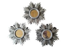 Spiegel 3er Set Wandspiegel Zierspiegel Sonnenspiegel Sonnenstrahlspiegel Silber