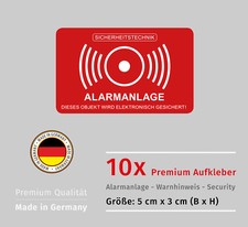 10x Aufkleber Alarmanlage Alarmgesichert Hinweis Wetterfest UV-Beständig Premium
