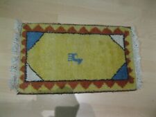 Kleiner gelber Orientteppich Läufer geknüpft 37 x 61cm Gabbeh-Motiv Mini Teppich