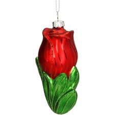 Christbaumschmuck Glas 10cm Tulpe mit Glitzer Kugeln Weihnachtsbaum Anhänger Rot